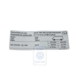 VW Originale Etichetta Per Pressione Pneumatici - 2D0010231J